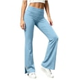 thumbnail image 2 of Fold Over Flare Leggings for Women Comfortable Workout Yoga Pants Casual Soft Ruched Waist Split Hem Lounge Pants for Gym Workout Work, 2 of 9