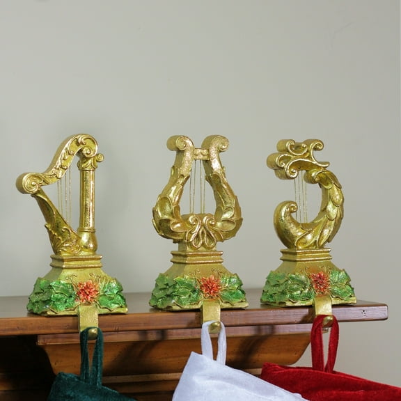 Northlight Set of 3 Glittered Gold Harp Christmas Stocking Holders 7"