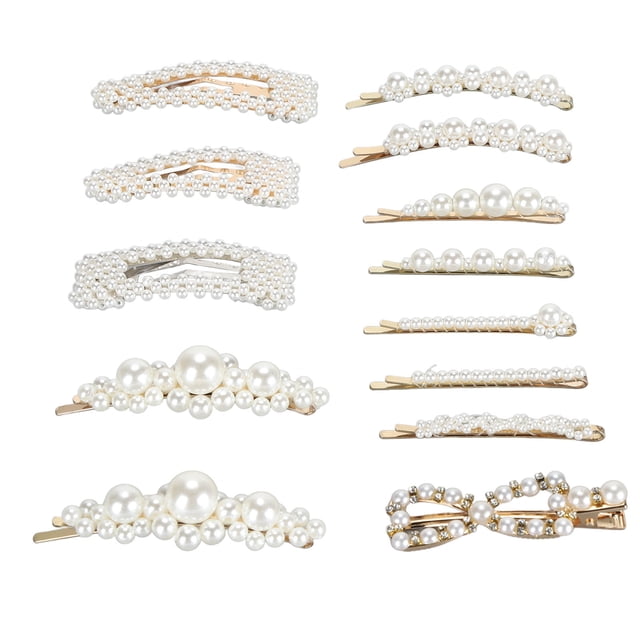 13 piezas de pinzas para el cabello con perlas, pasadores decorativos de perlas falsas, horquillas grandes para el cabello, accesorios elegantes para e