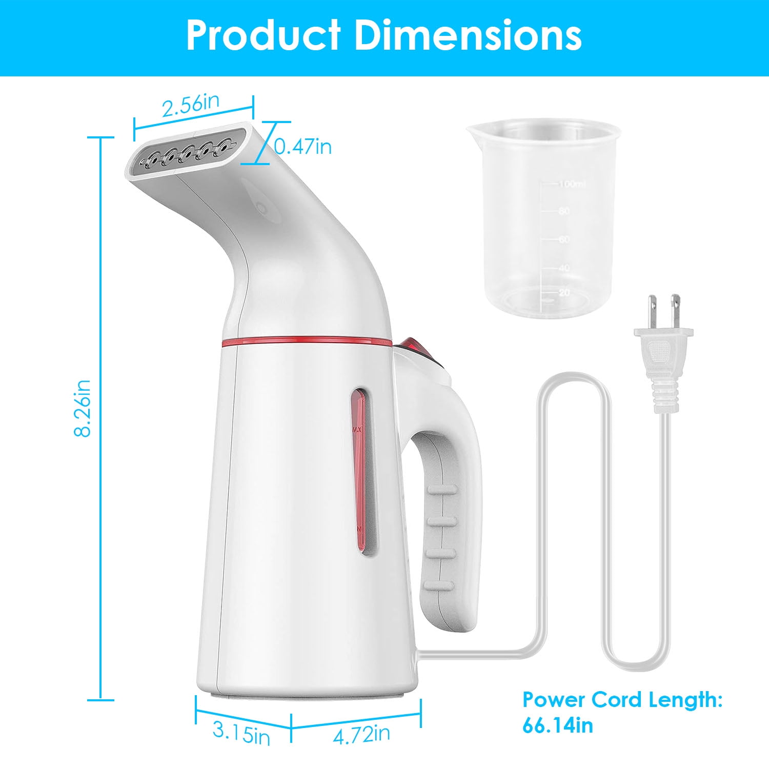 Steamer for Clothes TeqHome Portable Handheld Travel Electric Steamer 150ML Water Tank 700W 30S Heat up Removes Wrinkle for Home Office Travel White(only for 110V)