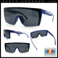 thumbnail image 2 of Polarized 80s Mens Flat Top Bold Shield Lens Rimless Skeleton Arm Sunglasses Blue, 2 of 8