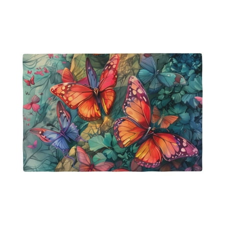 

Table Placemats Set of 6 - Butterflies On Rocky Cliff 12x18 In Faux Linen Double Heat Resistant Place Mats Cloth Indoor/Outdoor Placemats Washable Table Mats for Dining Kitchen Party