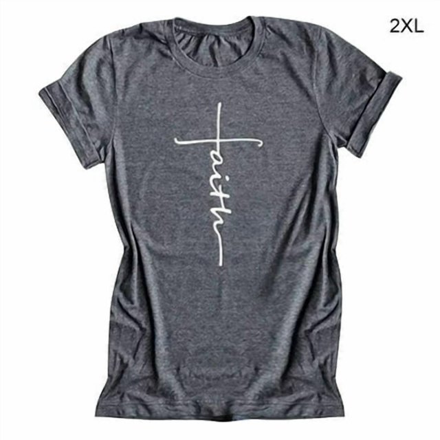 Femmes T-Shirt Col Rond Manches Courtes Blouse Décontractée Lettre Tee Top, Gris, XXL
