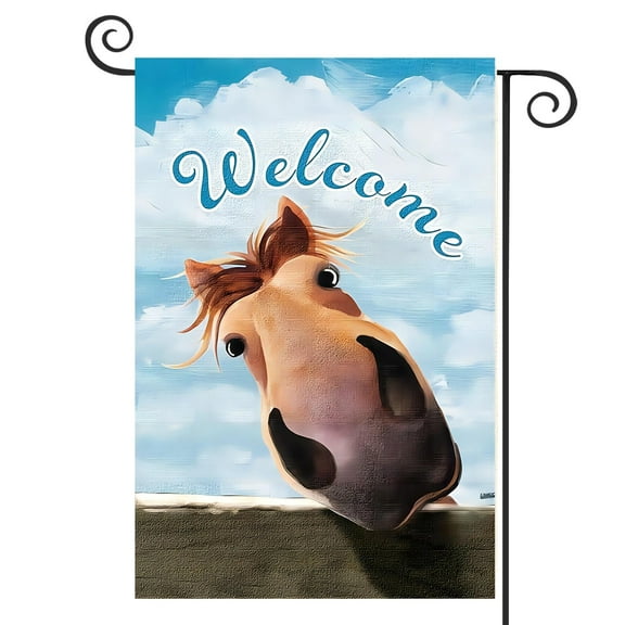 DMERBYL Welcome Garden Farm Flag, Welcome To the Horse Farmhouse, Yard Flag for Outside, Garden Banner Decorations Decor Vertical Double Side 12x 18 Inches