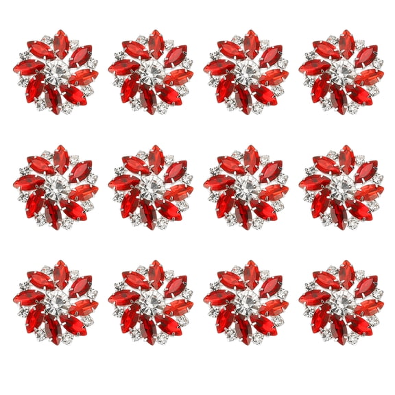 Uxcell 12Pcs Flower Rhinestone Buttons, 1"(25mm) Red Crystal Shank Buttons