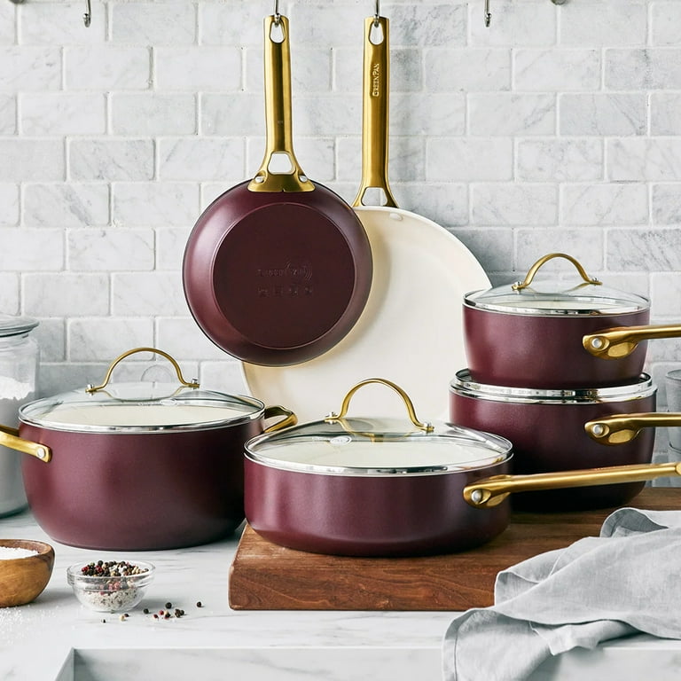 GreenPan Reserve Ceramic Nonstick 10-Piece Cookware Set | Merlot with  Gold-Tone Handles