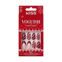 KISS Voguish Fantasy Holiday Press On Nails Almond, ‘One More Kiss’, Red, Medium, 28 Count