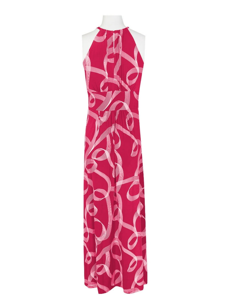 London Times Halter Neck Keyhole Front Banded Empire Waist Muti Print Matte  Jersey Dress-PINK WHITE / 10 - Walmart.com