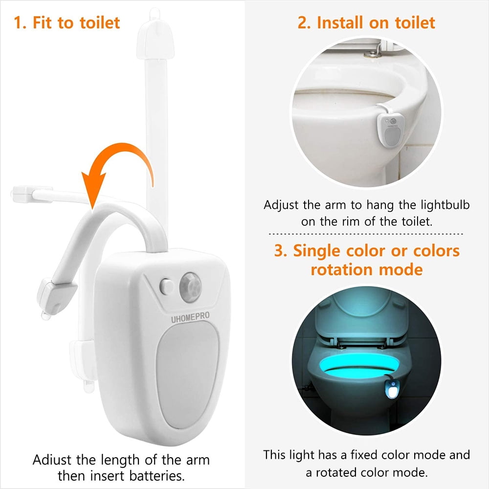 Glow Bowl Toilet Light, 2PACK Toilet Night Light Motion Activated 8 Co -  Uhomepro