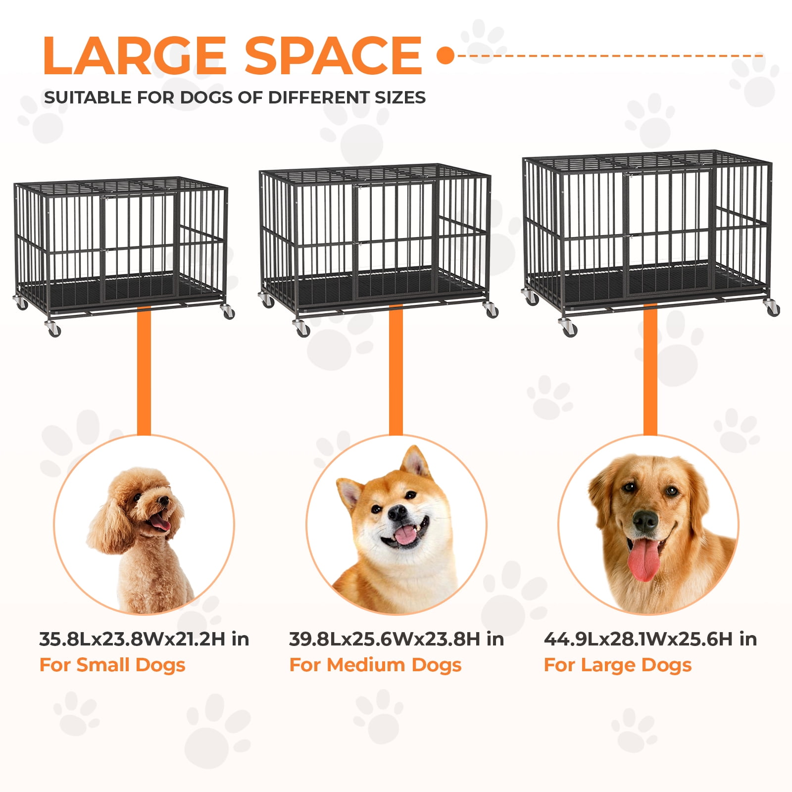 Time Ray 38 inch Dog Crate for Medium Dog with Steel Escape Proof,Heavy Duty Indestructible Dog Kennel with Double Doors,Lockable Wheels and Removable Tray,Black