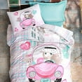 thumbnail image 2 of SUSSEXHOME Pink Car Cotton Duvet Cover Set, Full Size Duvet Cover, 1 Duvet Cover, 1 Fitted Sheet and 2 Pillowcases, Iron Safe, Hypoallergenic, Breathable , Machine Washable, 2 of 7