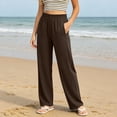 thumbnail image 6 of Htigea Womens Everyday Pants Elastic Waisted Straight Leg Pant Solid Color Boyfriend Long Pant with Pockets Brown XL, 6 of 9