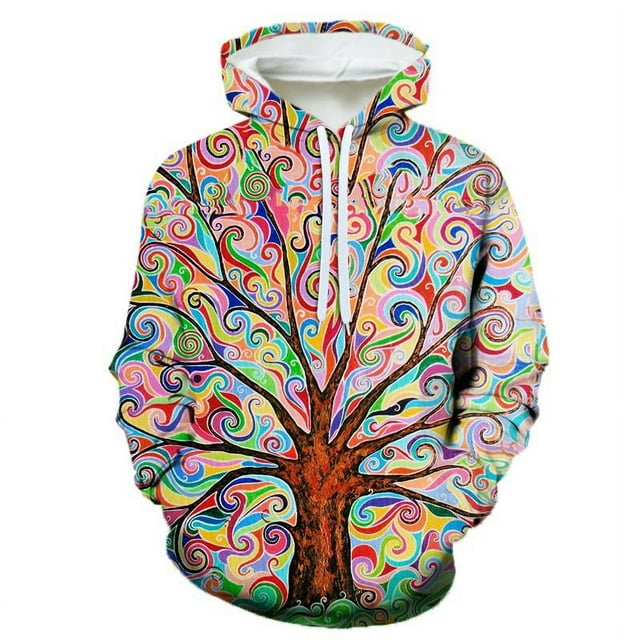 Spring Autumn Creative Psychedelic Tree Pattern Hoodies For Men 3D Printing Casual Pullovers Sweatshirt Streetwear Tops Hoodie-PZM12795 XXL