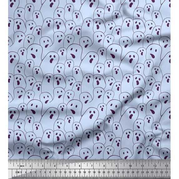 Soimoi Georgette Viscose Fabric Ghost Halloween Print Fabric by The Yard 42 Inch Wide