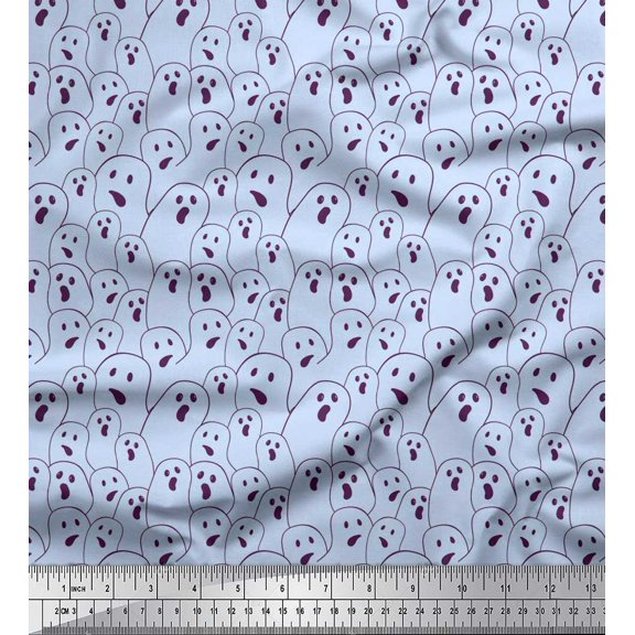 Soimoi Rayon Fabric Ghost Halloween Print Sewing Fabric Yard 42 Inch Wide