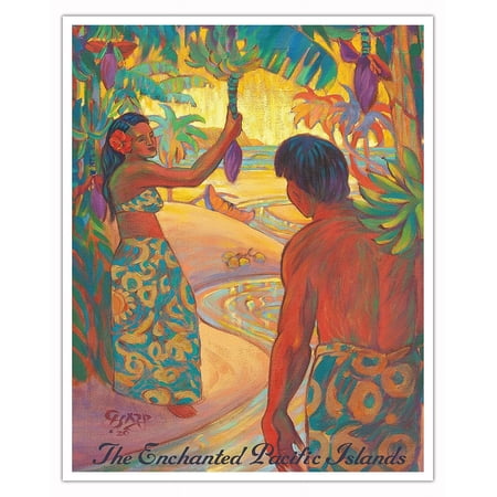 Hawaii - The Enchanted Pacific Islands - Vintage Hawaiian Travel Poster by Rick Sharp - Fine Art Matte Paper Print (Unframed) 16x20in