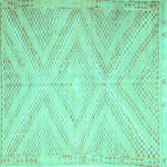 Ahgly Company Machine Washable Indoor Square Southwestern Turquoise Blue Country Area Rugs, 3' Square