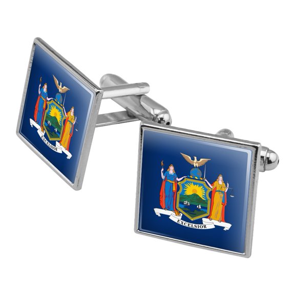 New York State Flag Square Cufflink Set - Silver or Gold
