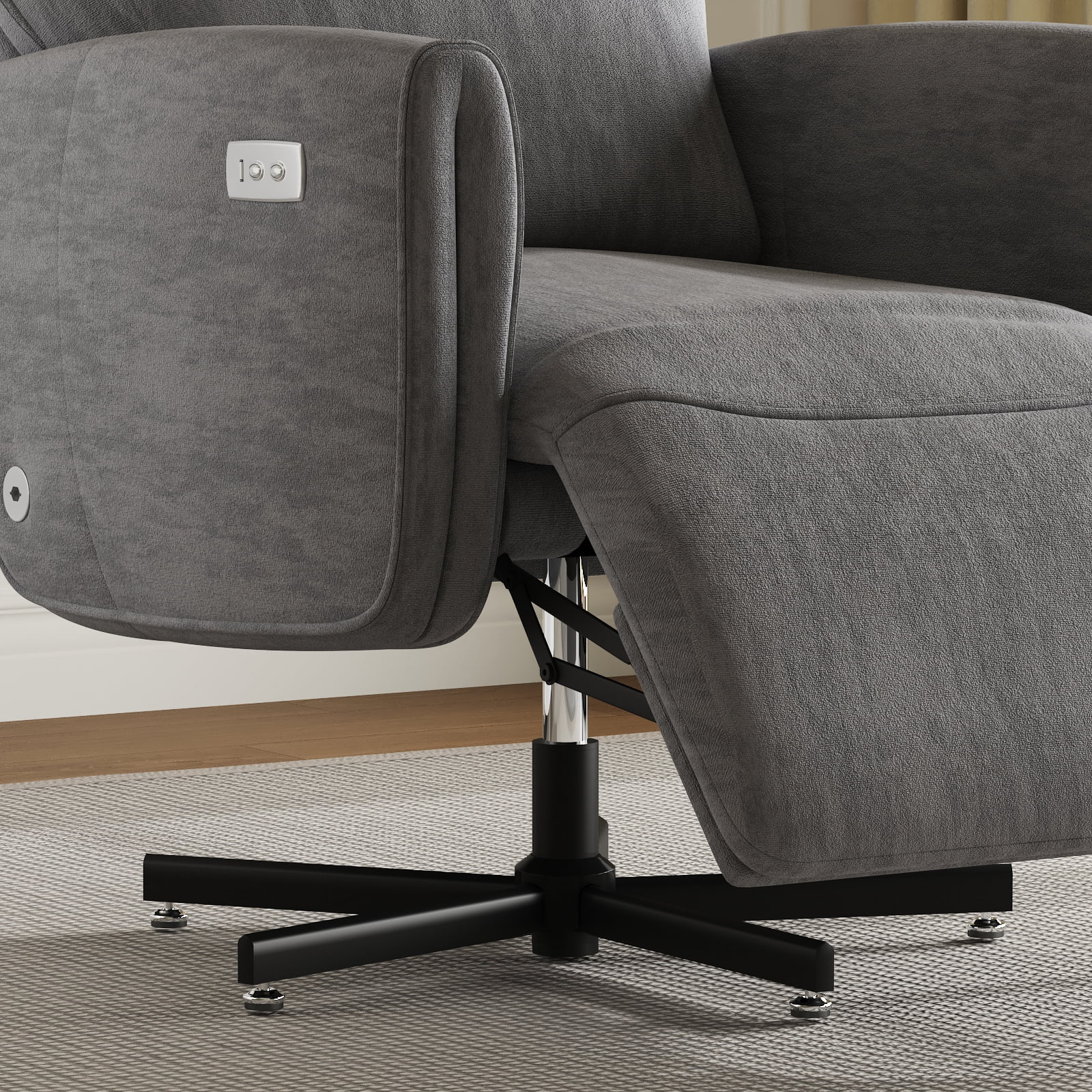 Power Swivel Recliner Chair with USB & Type-C Charging, Electric Reclining Rocker with 360° Swivel, Velvet Upholstered Accent Chair for Living Room, Dark Gray