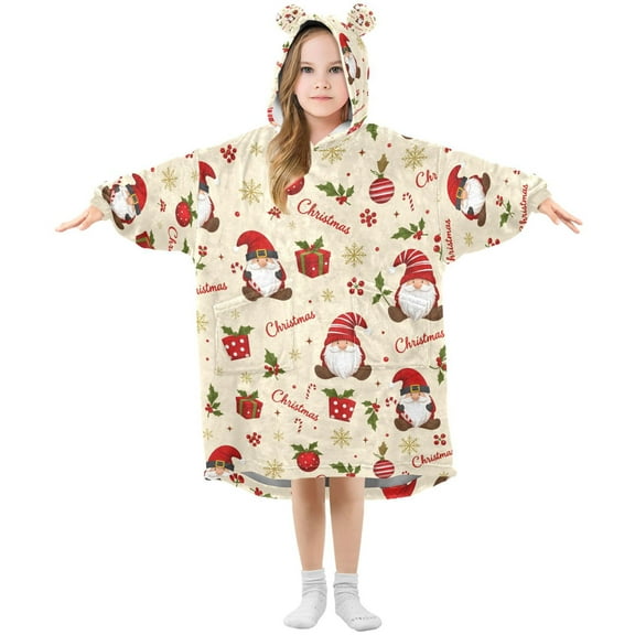 joogoo Wearable Blanket Hoodie for Christmas Gnome Snowflake Oversized Sherpa Hooded 3-14 YR M