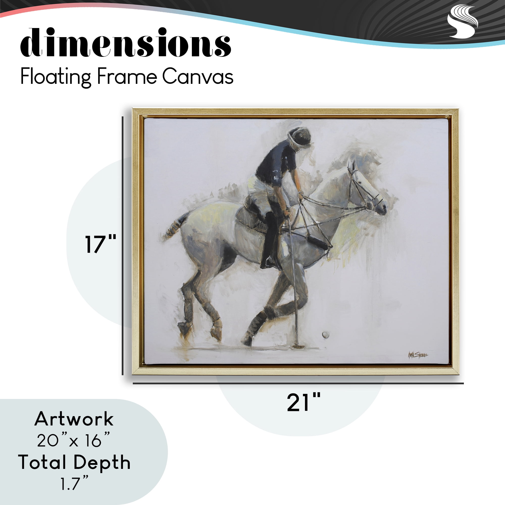 Stupell Industries Polo Rider in Motion Gold Framed Floater Canvas Wall Art, design by Jadei Graphics