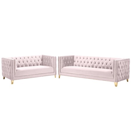 Glam Pink Tufted Sofa Set 2Pcs MICHELLE Meridian Contemporary Modern