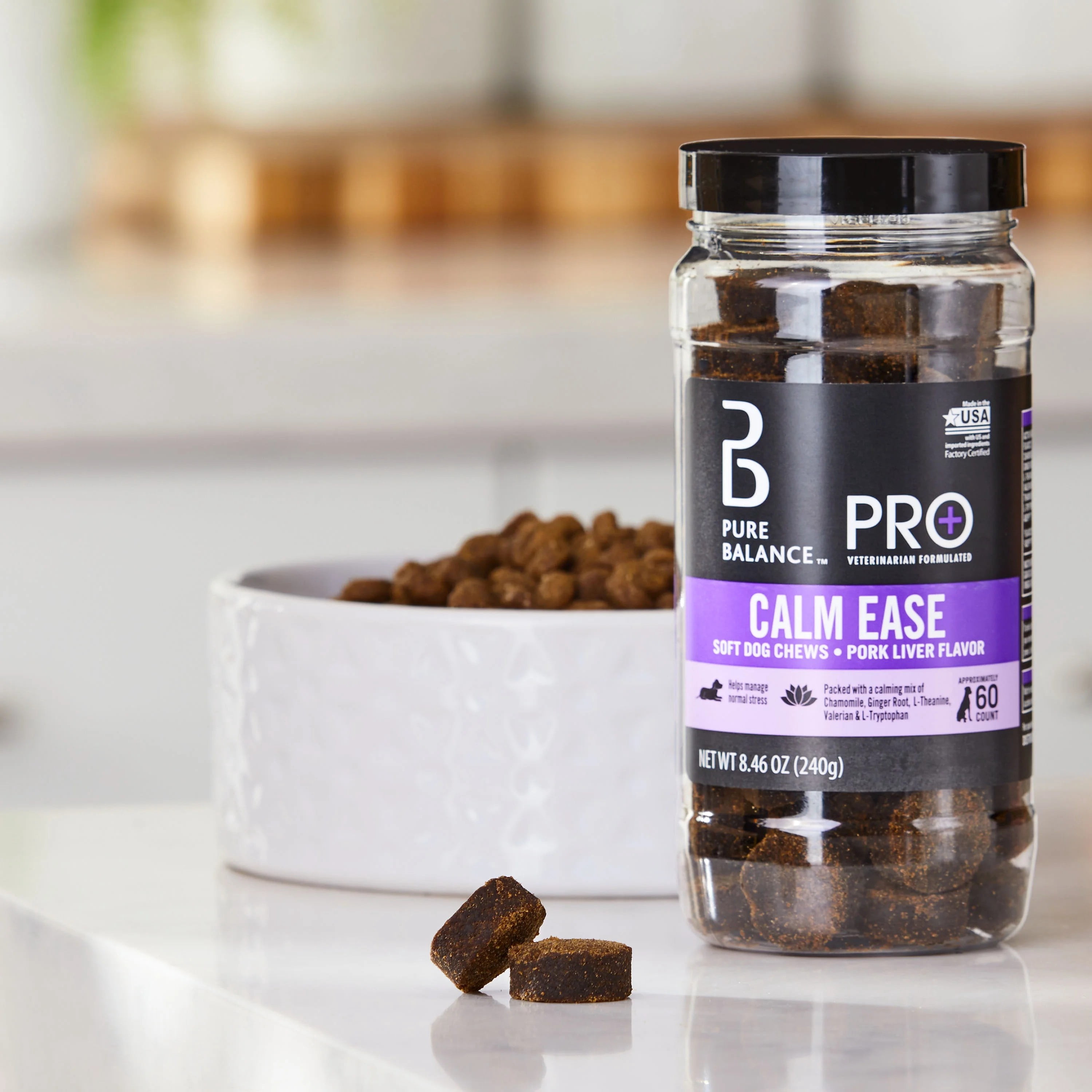 (3 pack) Pure Balance Pro+ Veterinarian Formulated Calm Ease for Dogs, Pork Liver Flavor, 60 Count Soft Chews