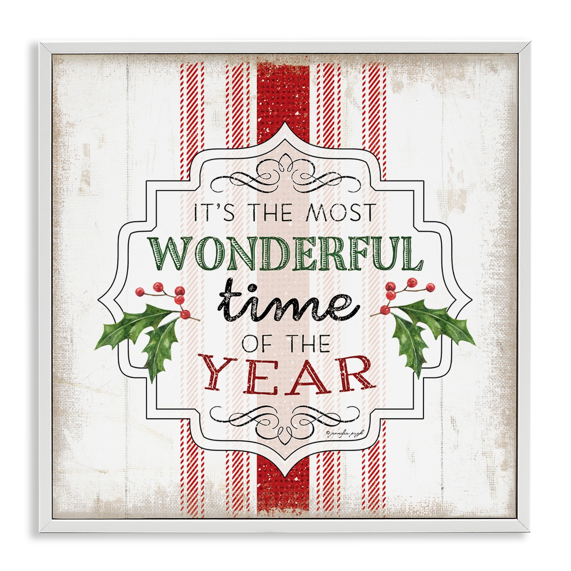 Festive Holiday Quote Holly Sprig Rustic Stripes Inspirational Graphic Art Framed Art Print Wall Art