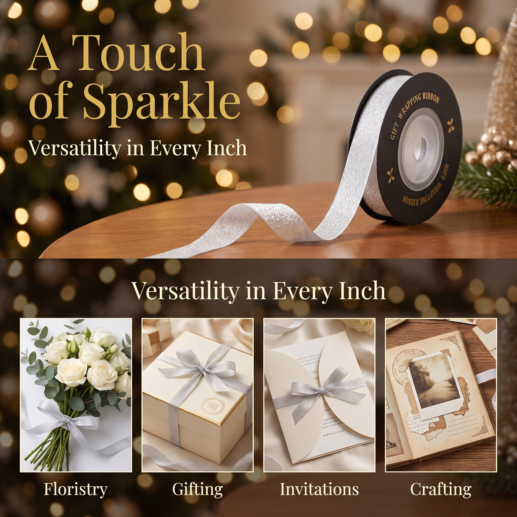 Unique Bargains Structural Woven Edge Trim Decorative Ribbon for Gift Wrapping Silver
