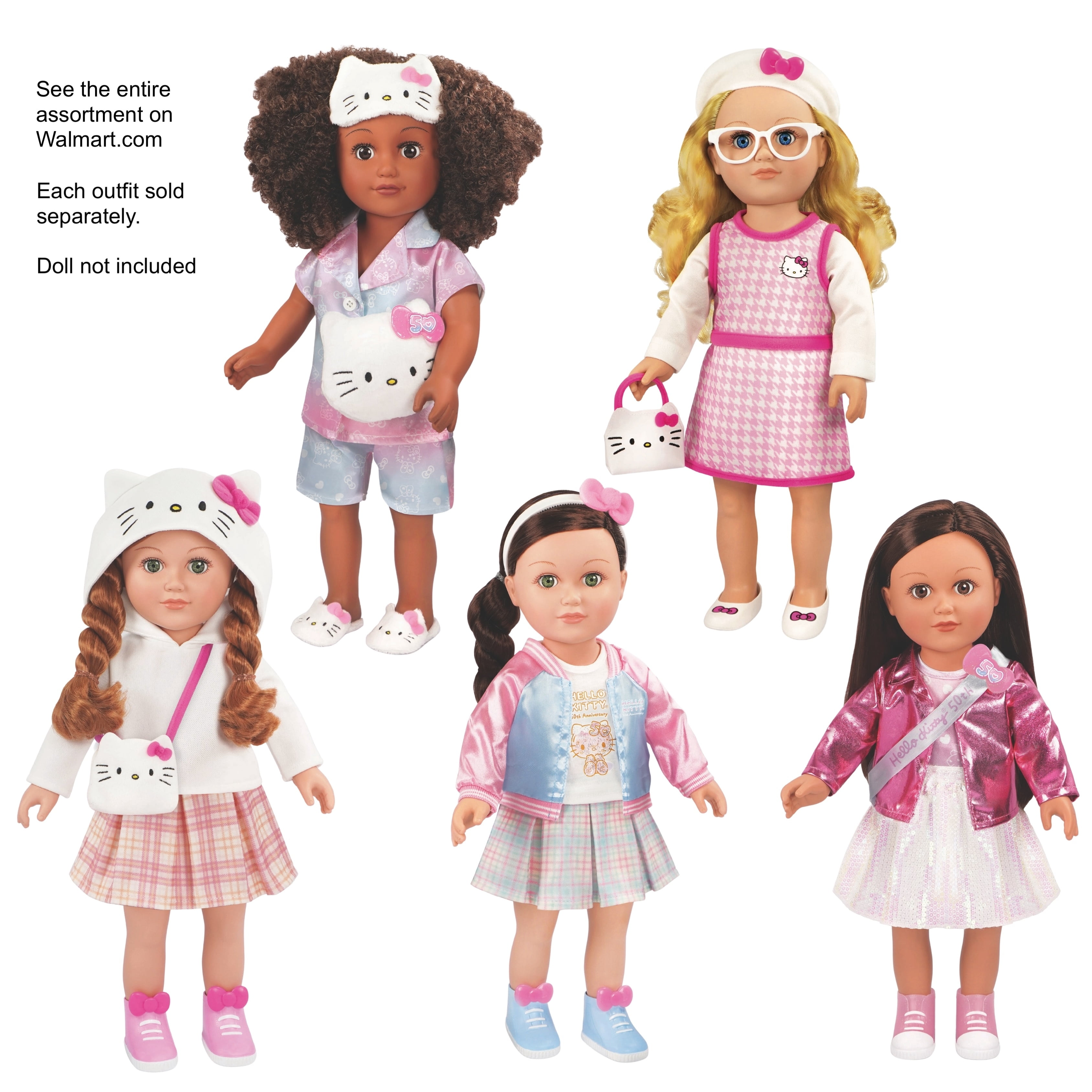 My Life As Hello Kitty Celebration Fashion Set for 18" Dolls, 50th Anniversary, 5 Pieces, Pink Multicolor