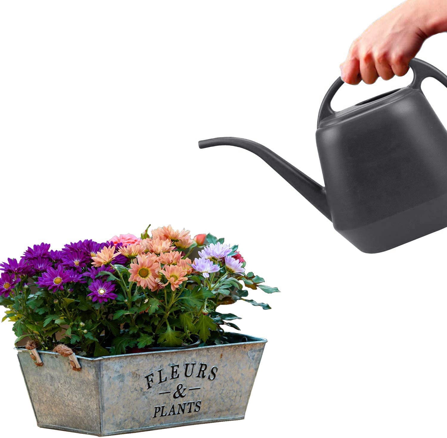 Plastic Watering Can, Grey, 1-Gallon