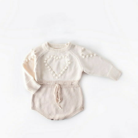 

Bagilaanoe Newborn Baby Girl Winter Rompers Heart Print Long Sleeve Knitted Bodysuit 3M 6M 12M 18M 24M Infant Patchwork One Piece Jumpsuit