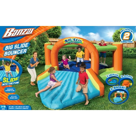 Banzai Big Slide Bouncer (Inflatable Jumping Bounce House Backyard Summer Bouncing Jump Castle)