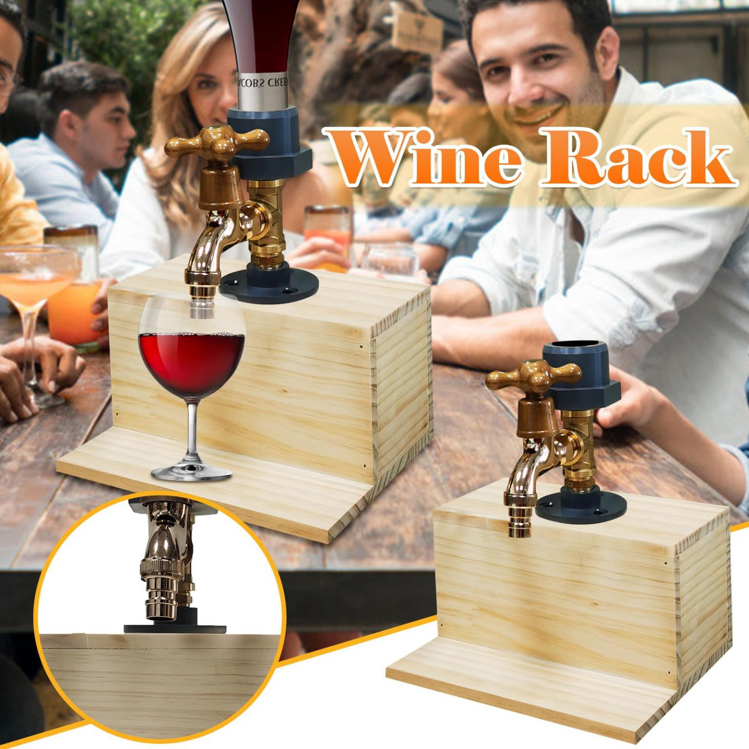 Best GIft for Dad Papa Boyfriend Husband Double Dispenser Fathers Day Gift Faucet Shape Liquor Dispenser Daddy Favorite Whiskey Alcohol Wine Wood Dispenser for Home Bar Dinner Party Restaurant 