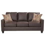 Furniture Classics Square Arm Sofa in Pinto Brown Faux Leather with Two Accent Pillows