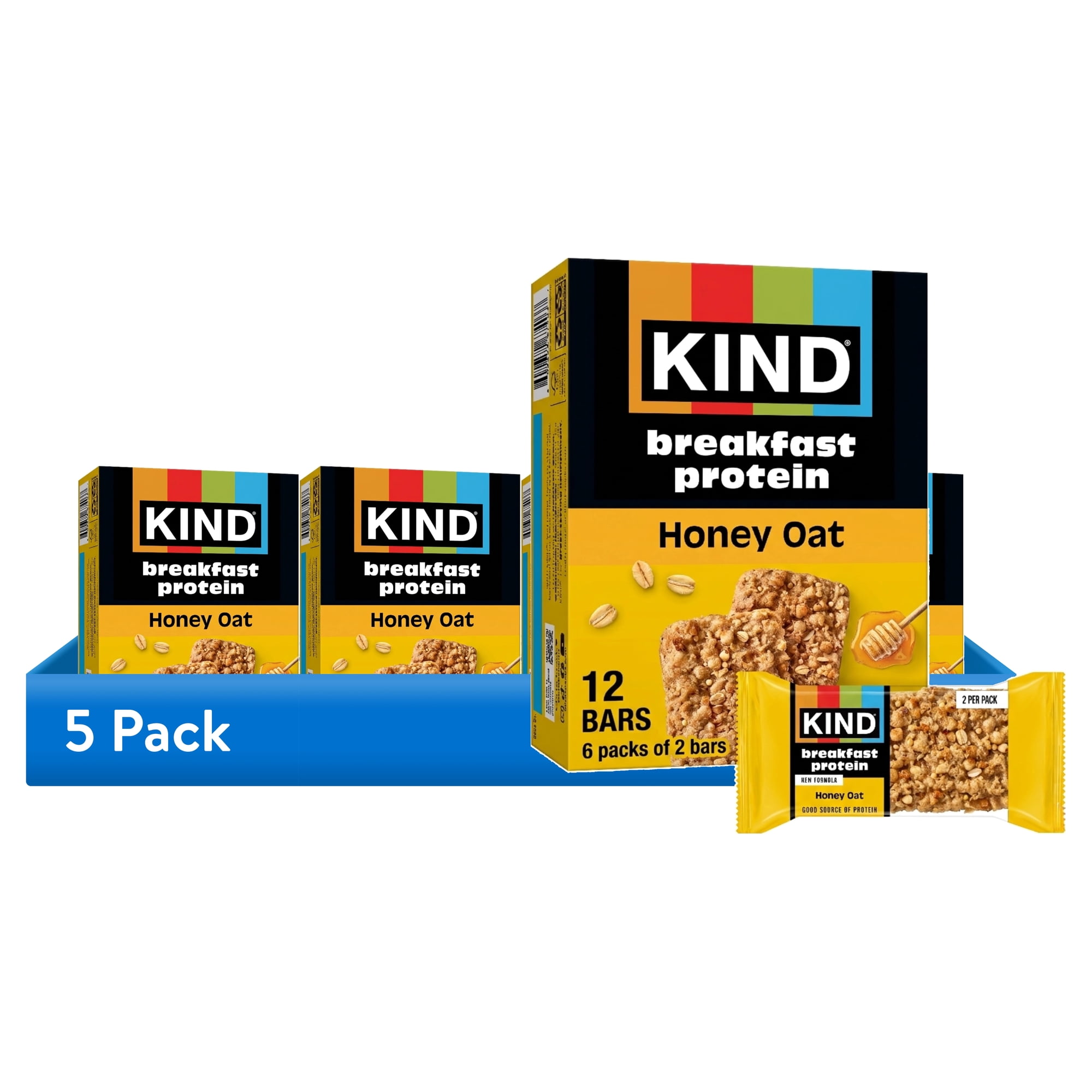 (5 pack) KIND Breakfast Protein Bars, Honey Oat, Gluten Free, 8g Protein, 1.76 oz, 6 Packs