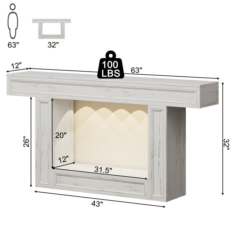 PLAMLE 63 Inch 2-Tier Console Table with Sensor Lights, U-Shaped Base Sofa Table for Entryway, Hallway, Living Room, Foyer, Narrow Small Spaces