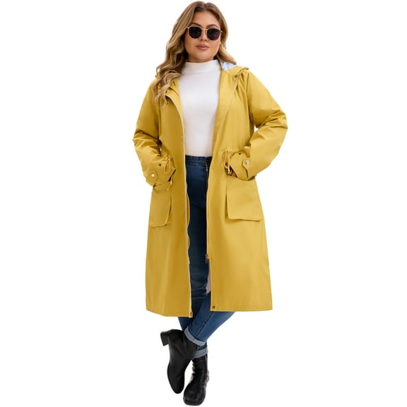 DARING DIVA Plus Size Hooded Long Drawstring Waist Zipper Jacket 1X Yellow