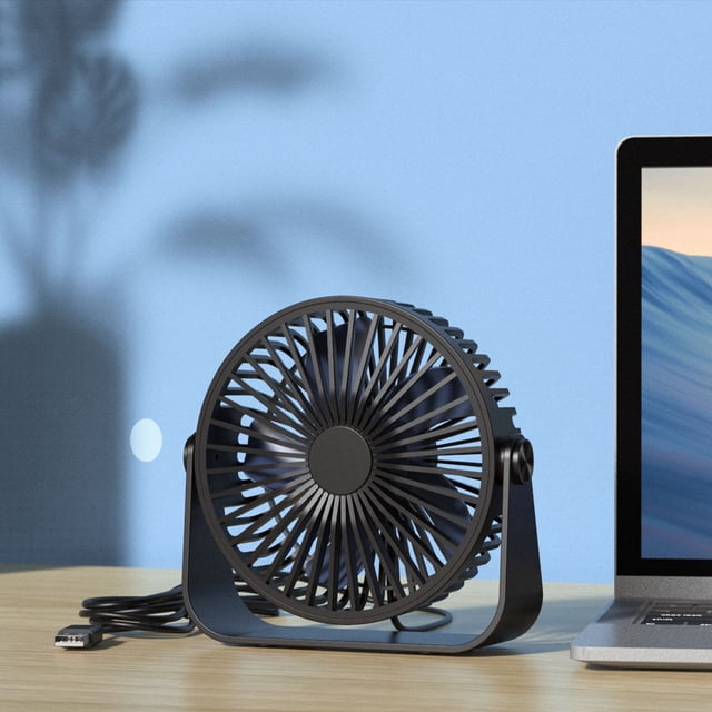Ventiladores de escritorio USB, ventiladores de mesa portátiles de 5 pulgadas, rotación de cabezal de 360°, ventilador de escritorio personal pequeño para oficina en casa, 3 velocidades, color negro