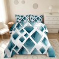 thumbnail image 2 of Manfei Watercolor Diamond Geometric Queen Comforter Set, Teal Metalic Comforter Sets Queen, Teal White, Reversible 3pcs, 1 Comforter and 2 Pillowcases, 2 of 6