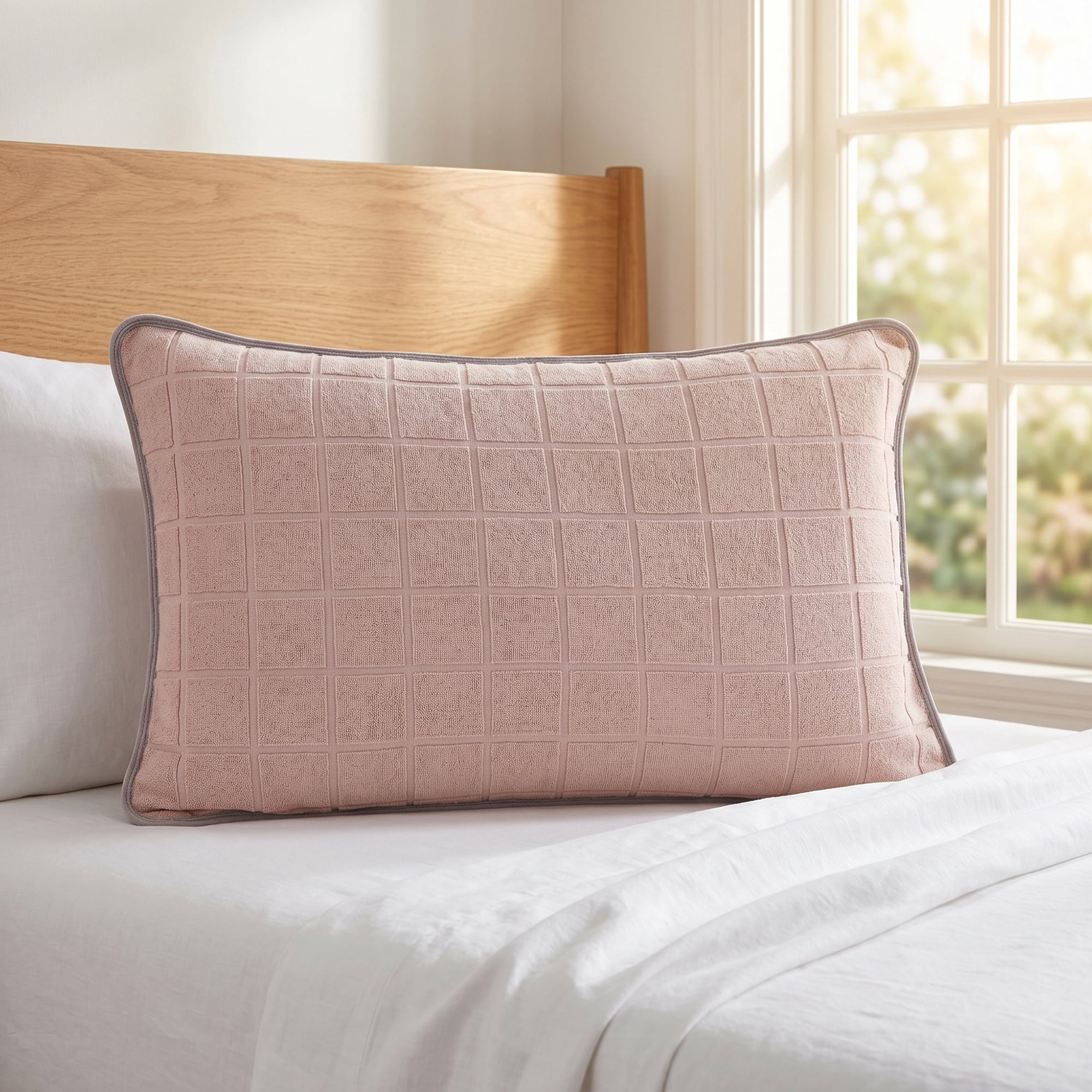 Unique Bargains Comfortable Breathable Cotton Pillow Protector with Outer Pockets Pink
