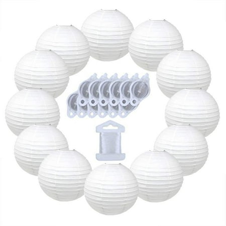 Just Artifacts 12inch Paper Lanterns 10pcs w/ 12pc LED Lights and Clear String (Color: White)