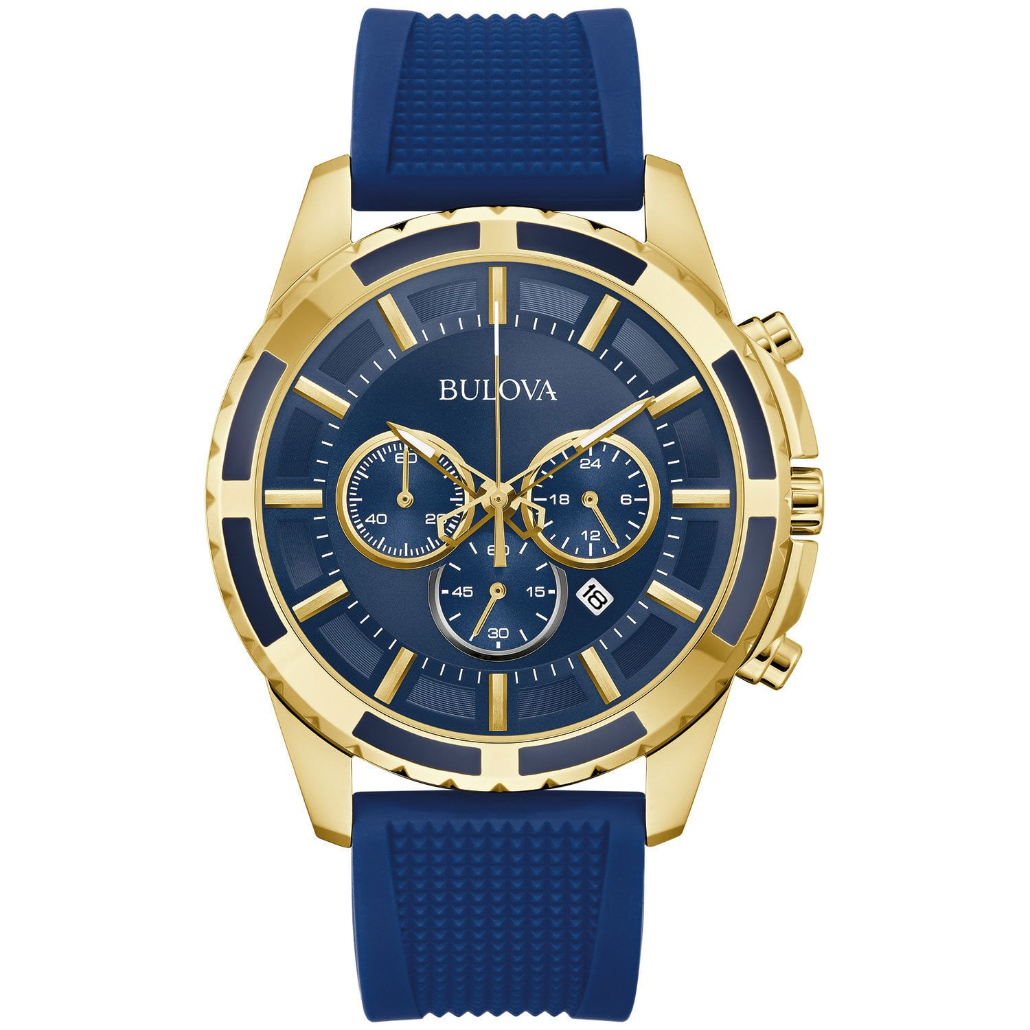 Bulova Mens Blue Silicone Strap Chronograph Sport Watch