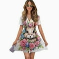 thumbnail image 2 of Easter Bunny Easter Bunny Flowers Women Dress V-Neck Short Sleeve Flowy Swing Party Midi Dress, 2 of 4