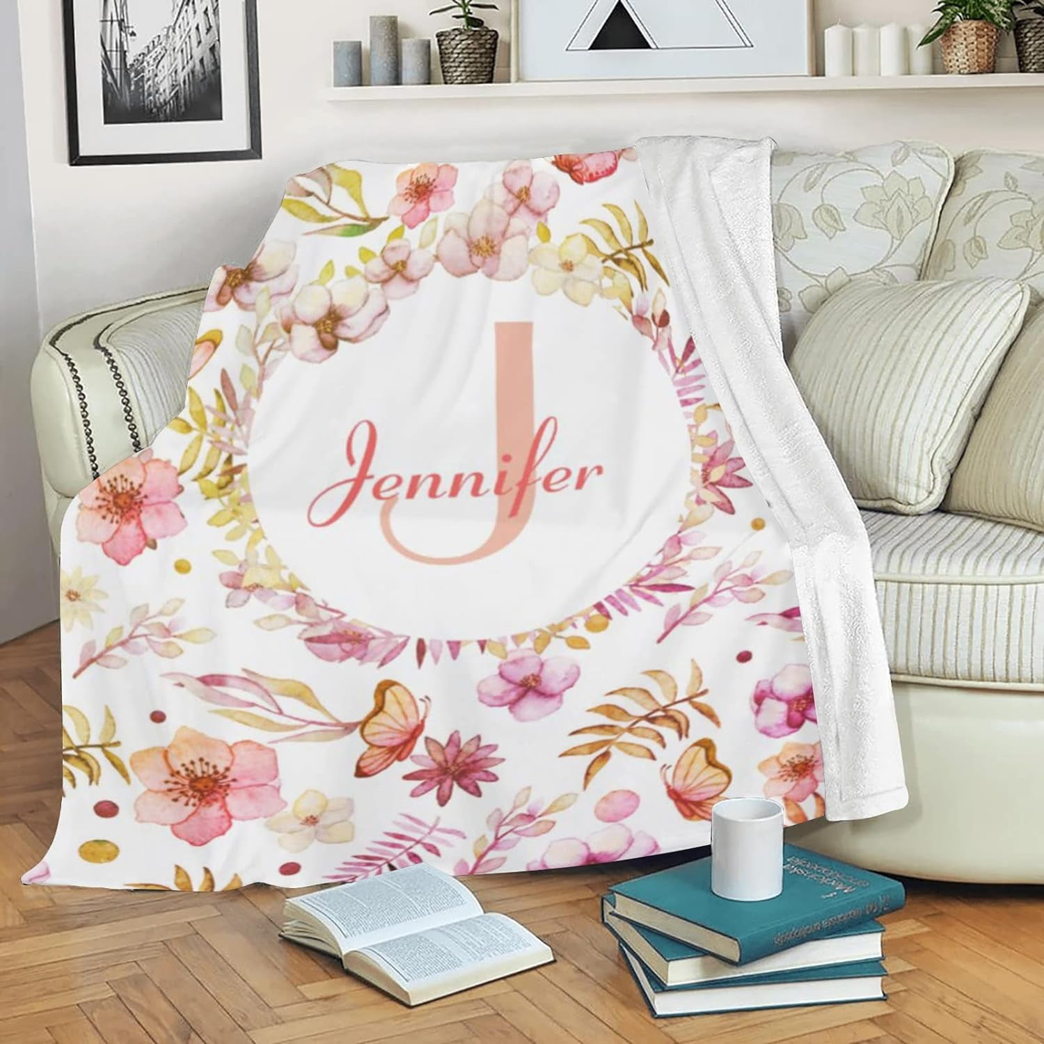 Custom Blankets with Name for Girls Personalized Baby Name Blankets Customized Swaddle Bed Blankets with Baby Name Flower Personalized Flower Blankets for Toddler Soft and Warm 30x40inch