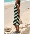 thumbnail image 4 of Sleeveless Women's Striped Summer Dress Casual Polo V Neck Slit Loose Fit T Shirt Midi Dresses, 4 of 7