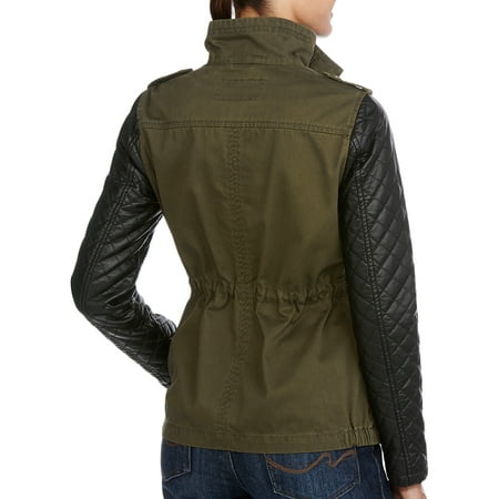 Women's Cargo Jacket With Quilted Faux Leather Sleeves - Walmart.com
