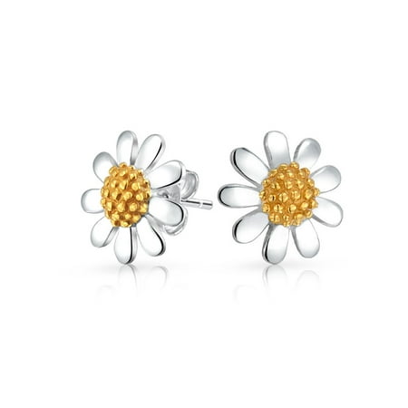 - Daisy Flower Tiny Stud Earrings For Women For Teen Tone 14K Gold Plated 925 Sterling Silver 10 MM