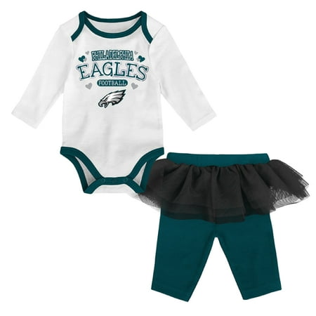 Philadelphia Eagles Baby Clothes (Girls Newborn & Infant White/Midnight Green Philadelphia Eagles Tulle Long Sleeve Bodysuit & Pants)