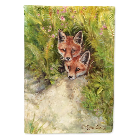 Carolines Treasures CDCO0324CHF Fox Cubs Peepers by Debbie Cook Flag Canvas House Size Large multicolor